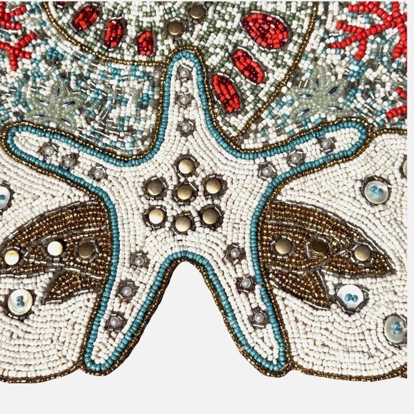 Beaded Starfish Seashell Shells Starfish Coral Reef Table Runner Ocean Beach 36" - Picture 6 of 10